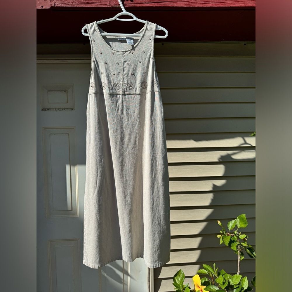 White Stag Linen Blend Lagenlook Tank Maxi Dress Shift Boho Size M Coastal Airy — image 7 of 8
